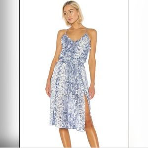 Elliatt x Revolve Collection Midi Dress Blue & Metallic Chiffon Size Medium